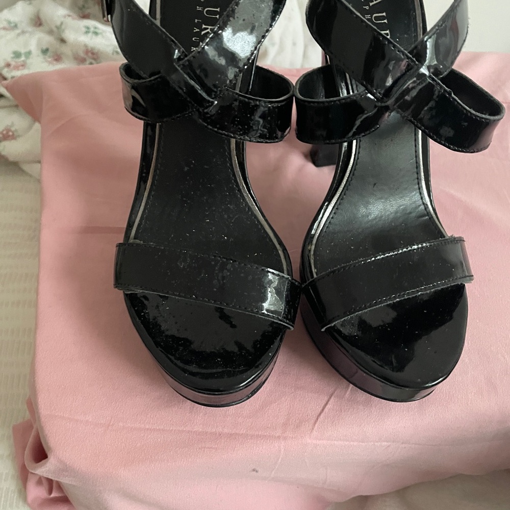 Ralph Lauren Black Patent Leather High heeled Tall Sandals! - Picture 9 of 9